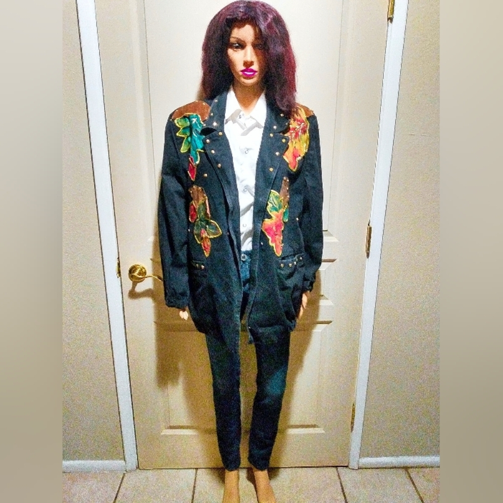 Vintage 80's Denim Floral Embroidered Coat.